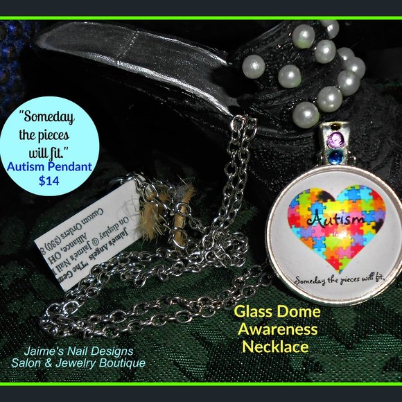 Autism Theme Puzzle Pieces Heart Pendant - Picture 3 of 7